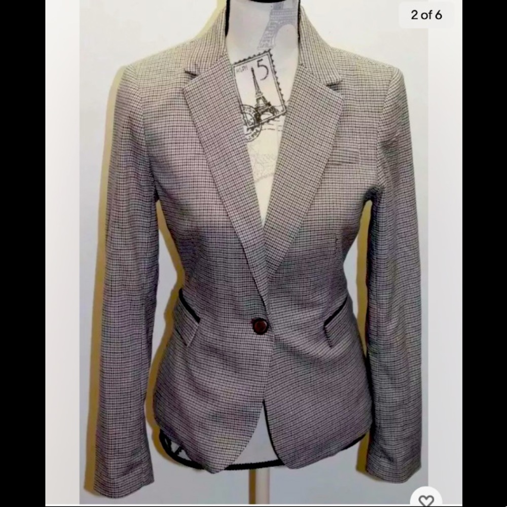 British Khaki Women Brown Houndstooth Blazer Shoulder Patch Medium